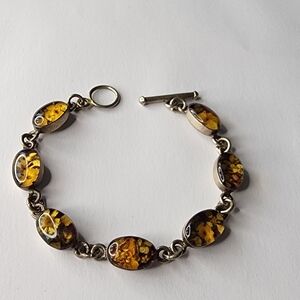 Vtg Mexico Sterling Silver Flowers In Resin Signed